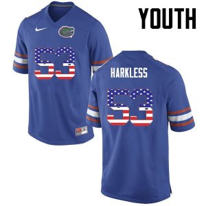 Youth Florida Gators #53 Kavaris Harkless NCAA Nike Blue USA Flag Fashion Authentic Stitched College Football Jersey KWP3562YB